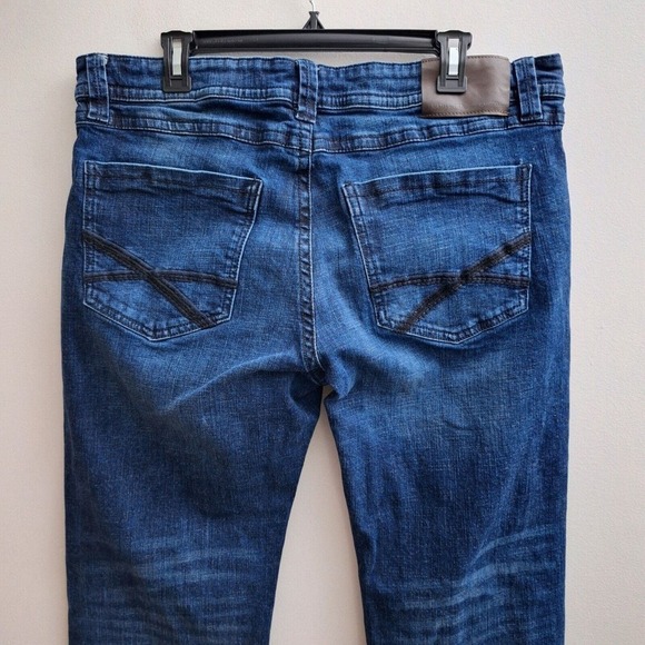 TK Axel Slim Boot Cut Jeans Mens Dark Blue Wash Tag 36x32 Measured 36 X 30 - Picture 5 of 8